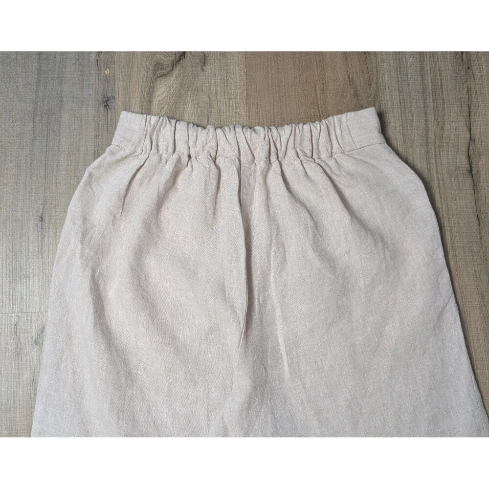 Lou & Grey LOFT Size S 100% Linen Wide Leg Pants Crop Cream Coastal Minimalist - Picture 5 of 10